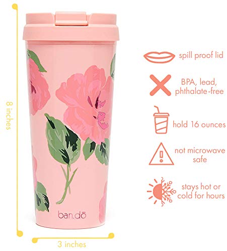 ban.do Pink Floral Hot Stuff Insulated Thermal Mug, 16 Ounce Travel Tumbler, Bellini