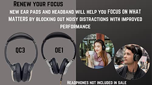 Replacement QC3 Ear Pads/On-Ear Ear Pads and V2 QC3 Headband pad/On-Ear Headband pad Cushion Compatible with Bose QuietComfort 3 (QC3) and Bose On-Ear (OE) Headphones (Black)