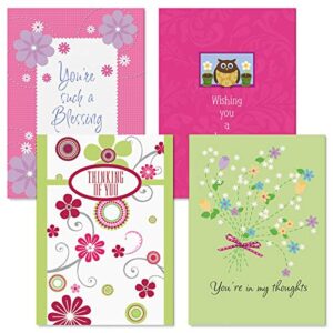 Thinking of You Greeting Cards Value Pack III- Set of 8 (4 Designs) Large 5" x 7" Cards, Sentiments Inside, Friendship Cards