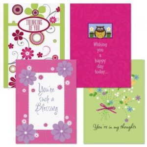 thinking of you greeting cards value pack iii- set of 8 (4 designs) large 5" x 7" cards, sentiments inside, friendship cards