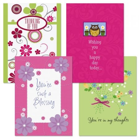 Thinking of You Greeting Cards Value Pack III- Set of 8 (4 Designs) Large 5" x 7" Cards, Sentiments Inside, Friendship Cards