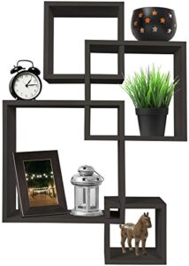 greenco 4 cube intersecting shelves | easy-to-assemble floating wall mount shelves for bedrooms and living rooms | decorative wall shelves | modern floating cube shelves for wall, espresso finish