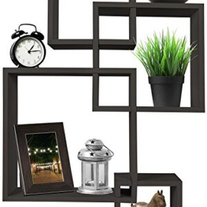 Greenco 4 Cube Intersecting Shelves | Easy-to-Assemble Floating Wall Mount Shelves for Bedrooms and Living Rooms | Decorative Wall Shelves | Modern Floating Cube Shelves for Wall, Espresso Finish