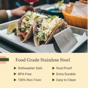 Pack of 4 - Stainless Steel Taco Holder Stand - Truck Tray Style - Each Rack Holds Up to 3 Tacos - Oven, Grill & Dishwasher Safe - Size 8" x 4" x 2"