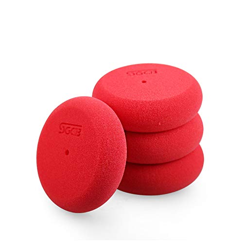 SGCB Foam Wax Applicator Pads for Car, Edgeless 3.7” Diameter Hand Polishing Pads Sponge Kit Round Shape Smooth Pads Detailing Buffing Pads for Waxing Polishing Paint Ceramic Glass Clean, Pack of 5