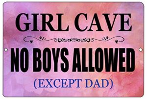rogue river tactical funny girl cave metal tin sign, 12x8 inch, wall décor- bar daughter pink no boys allowed bedroom door