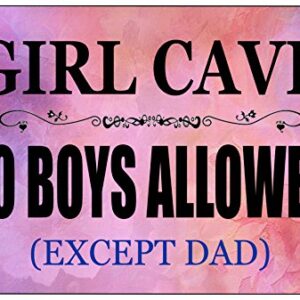 Rogue River Tactical Funny Girl Cave Metal Tin Sign, 12x8 Inch, Wall Décor- Bar Daughter Pink No Boys Allowed Bedroom Door