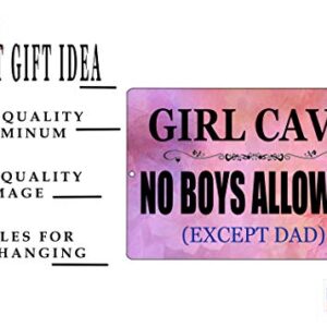Rogue River Tactical Funny Girl Cave Metal Tin Sign, 12x8 Inch, Wall Décor- Bar Daughter Pink No Boys Allowed Bedroom Door
