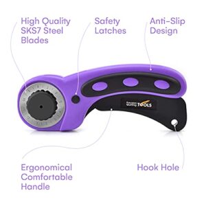 Precision Quilting Tools 45mm Deluxe Rotary Cutter with 3 Extra Blades (Purple) - Fabric Cutter/Rotary Cutter for Fabric/Fabric Rotary Cutter