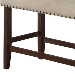 Benjara Rubber Wood High Bench with Cream Upholstery, Brown