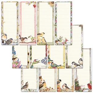 current seasonal birds magnetic notepad set – set of 12 mini memo pads, 12 designs, 30-sheet pads, 2½ x 6½ inches, shopping list, to-do notes, printed in the usa