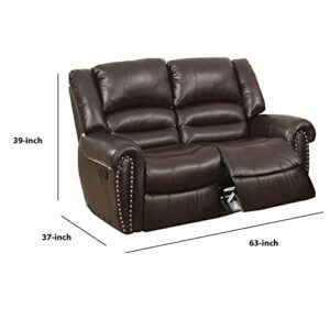 Benjara Leatherette Reclining Loveseat, Brown