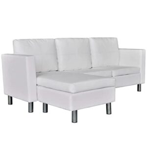 vidaxl sofa, 3 seater sofa couch with cushions, upholstered sectional sofa for living room bedroom, modern style, artificial leather white