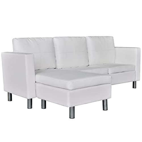 vidaXL Sofa, 3 Seater Sofa Couch with Cushions, Upholstered Sectional Sofa for Living Room Bedroom, Modern Style, Artificial Leather White