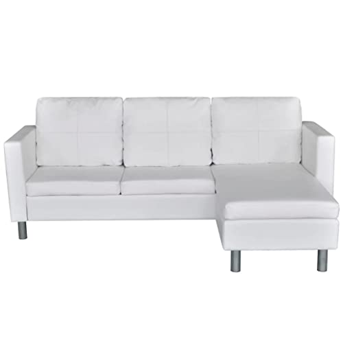 vidaXL Sofa, 3 Seater Sofa Couch with Cushions, Upholstered Sectional Sofa for Living Room Bedroom, Modern Style, Artificial Leather White