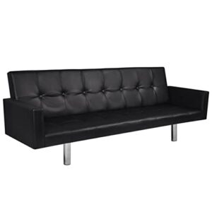 vidaxl sofa bed, convertible sleeper sectional sofa bed with armrests, adjustable couch for living room, modern style, black artificial leather