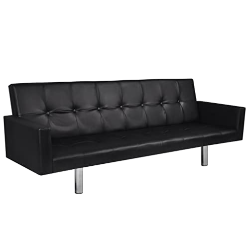 vidaXL Sofa Bed, Convertible Sleeper Sectional Sofa Bed with Armrests, Adjustable Couch for Living Room, Modern Style, Black Artificial Leather