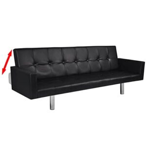 vidaXL Sofa Bed, Convertible Sleeper Sectional Sofa Bed with Armrests, Adjustable Couch for Living Room, Modern Style, Black Artificial Leather