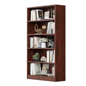 wood bookcase 5-shelf freestanding display wooden bookshelf for home office school (11.6" d*33" w*59.8" h,cherry)