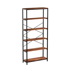 kemanner 5-tier industrial style bookcase, vintage free standing bookshelf, rustic wood bookcases furniture (brown.)