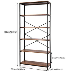 Kemanner 5-Tier Industrial Style Bookcase, Vintage Free Standing Bookshelf, Rustic Wood Bookcases Furniture (Brown.)