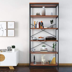 Kemanner 5-Tier Industrial Style Bookcase, Vintage Free Standing Bookshelf, Rustic Wood Bookcases Furniture (Brown.)