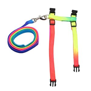 rabbit harness lead leash soft nylon, adorable colorful rainbow adjustable harness collar, outdoor walking buckle leash