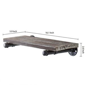 MyGift Wood Floating Shelves, Torched Wood Wall Shelf for Bedroom with Industrial Metal Pipe Brackets, Set of 3