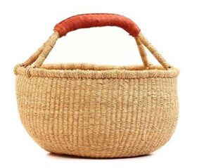 hands craft fair trade ghana bolga african dye-free market basket (extra large: 17"-19" across)