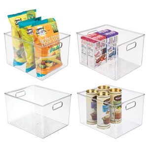 mdesign plastic storage organizer container bin for kitchen organization in pantry, cabinet, countertop fridge, refrigerator, and freezer - hold food, drink, or snacks, ligne collection, 4 pack, clear