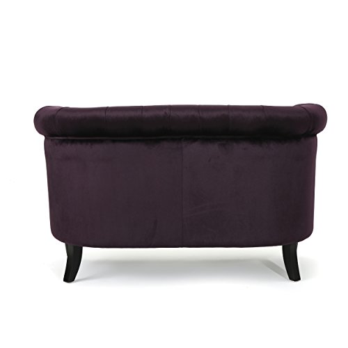 Christopher Knight Home Milani Tufted Scroll Arm Velvet Loveseat, Blackberry / Dark Brown