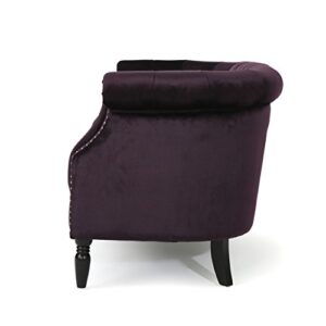 Christopher Knight Home Milani Tufted Scroll Arm Velvet Loveseat, Blackberry / Dark Brown