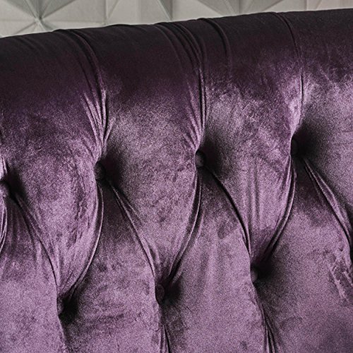 Christopher Knight Home Milani Tufted Scroll Arm Velvet Loveseat, Blackberry / Dark Brown