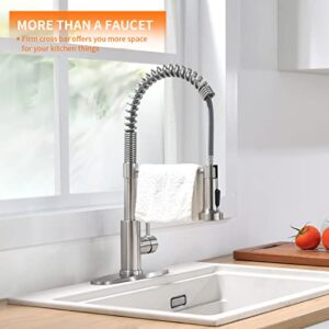 OWOFAN Kitchen Faucet with Pull Down Sprayer Brushed Nickel Stainless Steel Single Handle Pull Out Spring Sink Faucets 1 Hole Or 3 Hole Dual Function for Farmhouse Camper Laundry Utility Rv Wet Bar