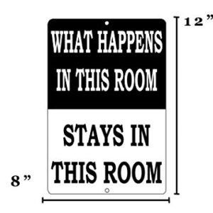 Rogue River Tactical Funny Metal Tin Sign, 12x8 Inch, Wall Décor -Man Cave Bar Home Bedroom Door What Happens in This Room Stays in This Room