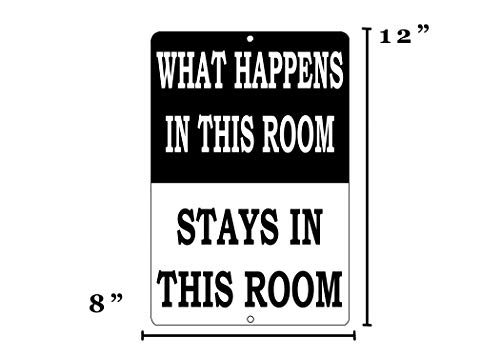Rogue River Tactical Funny Metal Tin Sign, 12x8 Inch, Wall Décor -Man Cave Bar Home Bedroom Door What Happens in This Room Stays in This Room