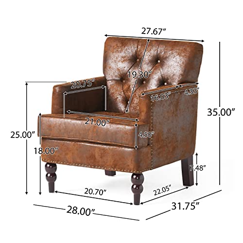 Christopher Knight Home Malone Tufted Club Chair, Brown 28D x 29.5W x 33.5H Inch