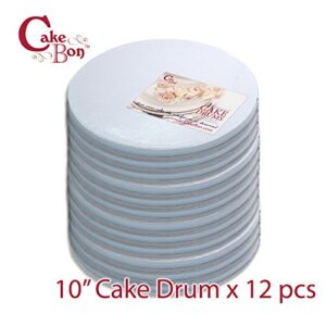 Cakebon Cake Drums Round 10 Inches - (White, 12-Pack) - Sturdy 1/2 Inch Thick - Professional Smooth Straight Edges