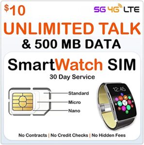 speedtalk mobile smart watch sim card, unlimited minutes talk & 500mb data for 4g lte gsm smartwatches | 3 in 1 simcard | 30 days service | usa canada mexico roaming