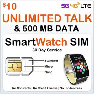 SpeedTalk Mobile Smart Watch SIM Card, Unlimited Minutes Talk & 500MB Data for 4G LTE GSM Smartwatches | 3 in 1 Simcard | 30 Days Service | USA Canada Mexico Roaming