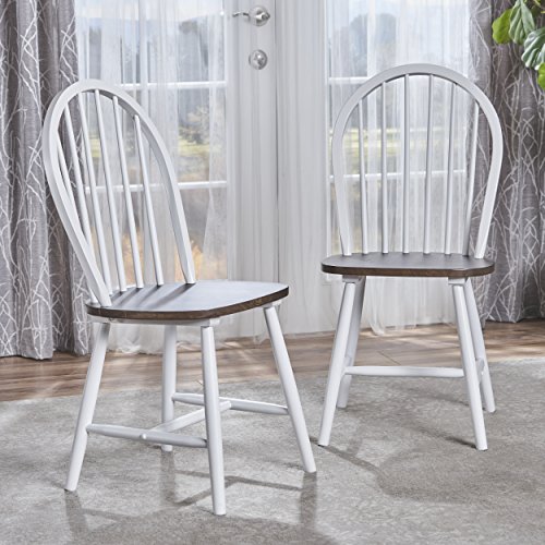 Christopher Knight Home Declan Farmhouse Cottage High Back Spindled Rubberwood Dining Chairs, 2-Pcs Set, Brown / White