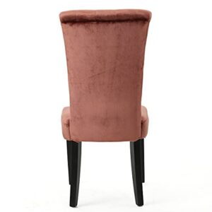 Christopher Knight Home Venetian Tufted Velvet Dining Chair, Blush / Dark Brown