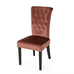 Christopher Knight Home Venetian Tufted Velvet Dining Chair, Blush / Dark Brown