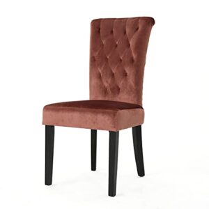 Christopher Knight Home Venetian Tufted Velvet Dining Chair, Blush / Dark Brown