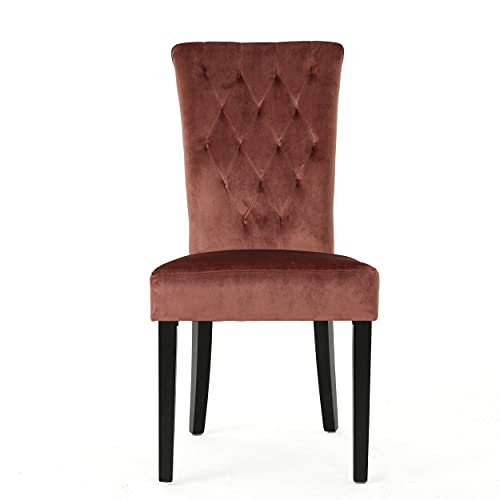 Christopher Knight Home Venetian Tufted Velvet Dining Chair, Blush / Dark Brown