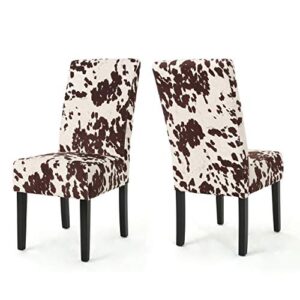 christopher knight home pertica contemporary velvet dining chairs, 2-pcs set, milk cow / dark brown
