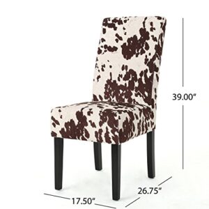 Christopher Knight Home Pertica Contemporary Velvet Dining Chairs, 2-Pcs Set, Milk Cow / Dark Brown