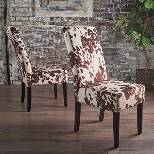 Christopher Knight Home Pertica Contemporary Velvet Dining Chairs, 2-Pcs Set, Milk Cow / Dark Brown