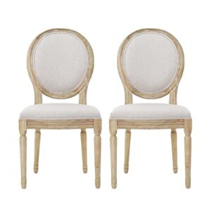 christopher knight home phinnaeus polyester beige fabric dining chair (set of 2), 2-pcs set