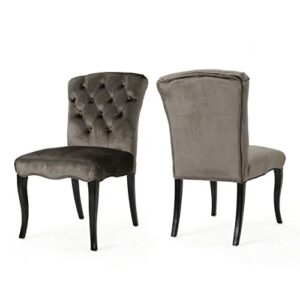 christopher knight home hallie traditional armless tufted velvet armless dining chairs, 2-pcs set, grey / dark brown